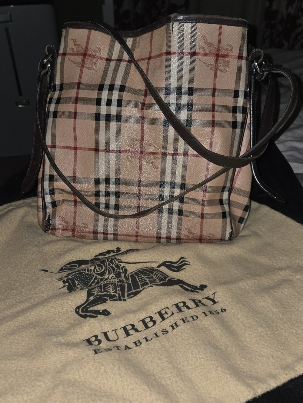 Burberry Beige Nova Check Shoulder Bag with Dark Brown Trim